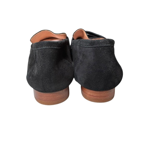 Quince Black Italian Suede Penny Loafer Size 7 EUC Stacked Wood Heel Like New - Picture 3 of 11
